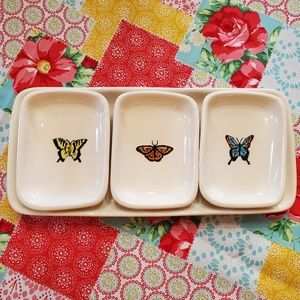 Rae Dunn Artisan Collection Butterfly 4 piece  set trinket snack dish springtime